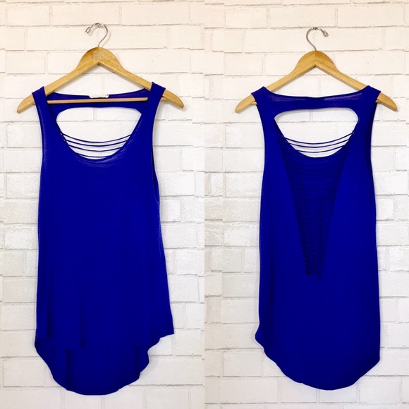 Lush Tops - Lush Royal Blue Cut Out Back Tank Top